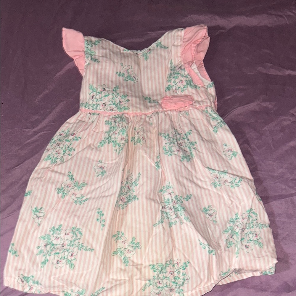 Pink and White Pleated Sundress with Flutter Sleeves